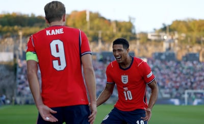 England's Jude Bellingham celebrates with teammate Harry Kane after scoring their second goal against Croatia. EPA