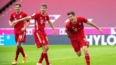 Robert Lewandowski celebrates his side's second goal. AP