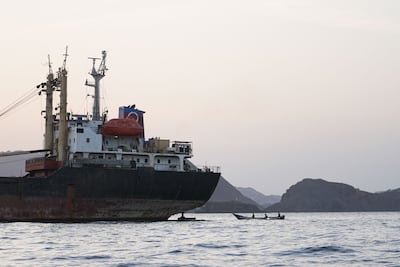 A commercial vessel anchored off Yemen's coast at Bab Al Mandeb. AFP