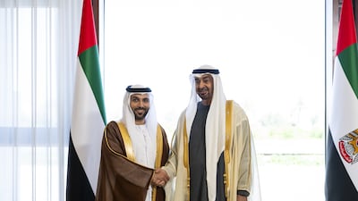 President Sheikh Mohamed with Omar Al Neyadi, UAE ambassador to Costa Rica, during a ceremony for newly appointed UAE ambassadors. Abdulla Al Bedwawi / UAE Presidential Court