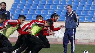 Britain's Harry Redknapp, right, new manager of the Jordan national team, attends their training session at Amman International Stadium, Amman, Jordan, March 22, 2016. REUTERS/Muhammad Hamed