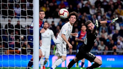 Luca Zidane fails to stop a goal during the Huesca match. AFP
