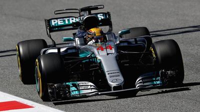 Lewis Hamilton drives his No 44 Mercedes during practice for the Spanish Formula One Grand Prix at Circuit de Catalunya on May 12, 2017 in Montmelo, Spain. Mark Thompson / Getty Images