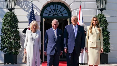 Britain's King Charles and Queen Camilla are welcomed to the White House by US President Donald Trump and his wife Melania on April 27. The Washington Post / Bloomberg