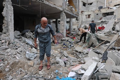 Palestinians inspect the destruction after overnight Israeli air strikes on Rafah in the southern Gaza Strip, close to the Egyptian border. AFP