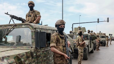 Lebanese army soldiers at a checkpoint in Beirut. EPA