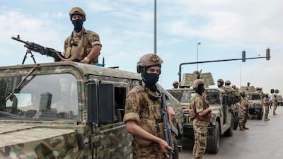 Lebanese army soldiers at a checkpoint in Beirut, on May 14, 2026. EPA