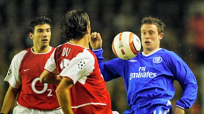Arsenal v Chelsea 2003-04. Chelsea won 3-2 on aggregate. Arsenal would go on to be invincibles in the Premier League this season but they were beaten in the Champions League by Chelsea at the quarter-finals stage. Second-half goals from Frank Lampard and Wayne Bridge gave Chelsea a 2-1 away win at Highbury to progress after they had drawn 1-1 in the first leg at Stamford Bridge. Adrian Dennis / AFP