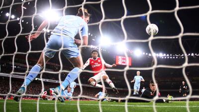 Arsenal's Reiss Nelson scores the only goal. Reuters