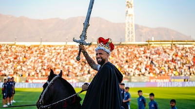Chilean soccer star Arturo Vidal at his welcoming event at the Monumental Stadium in Chile's capital Santiago. He has returned to his first club Colo-Colo after 17 years in Europe and elsewhere in South America. AP