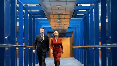 Prime Minister Truss and her husband Hugh O'Leary arrive for day four of the Conservative Party conference. Getty Images
