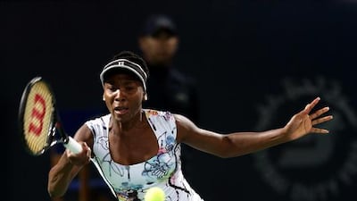 Venus Williams of the USA in action against Alize Cornet of France during the final of the Dubai Dury Free Tennis Championship on February 22, 2014. Getty Images