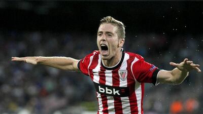 Iker Muniain of Athletic Bilbao celebrates after scoring against Napoli in their Champions League match on Tuesday. Ciro De Luca / EPA