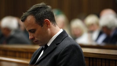 Paralympian athlete Oscar Pistorius at the High Court in Pretoria, South Africa. He was sentenced to six years in prison for the murder of girlfriend Reeva Steenkamp in 2013. Marco Longari / Getty Images