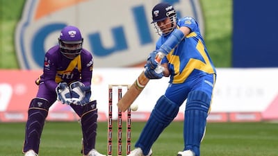 Sachin Tendulkar plays a shot on Saturday during a T20 match in New York City at the home of baseball’s New York Mets. Jewel Samad / AFP