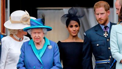 (L-R) The Duchess of Cornwall, Queen Elizabeth II, the Duchess of Sussex and Prince Harry at Buckingham Palace in July 2018. AFP