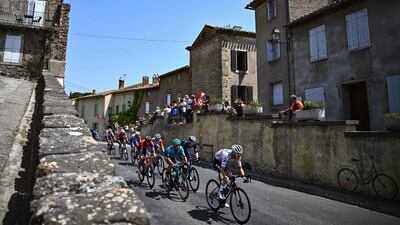 Bora-Hansgrohe rider Felix Grossschartner leads a breakaway during Stage 16. AFP