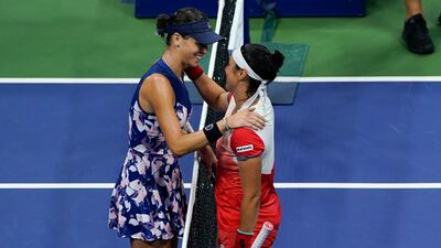Ons Jabeur greets Ajla Tomljanovic after winning. AP