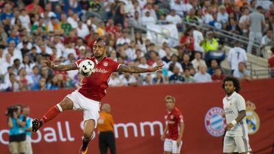 Bayern Munich’s Arturo Vidal tries for a shot against Real Madrid during the International Champions Cup match between FC Bayern Munich and Real Madrid CF August 3, 2016 at MetLife stadium in East Rutherford, NJ. Don Emmert / AFP