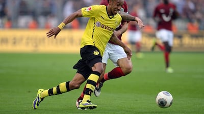 Pierre-Emerick Aubameyang, shown here playing with Dortmund, converted his penalty shootout kick Saturday as Gabon became the first team to reach the third round of African 2018 World Cup qualifying. AFP PHOTO / PATRIK STOLLARZ
