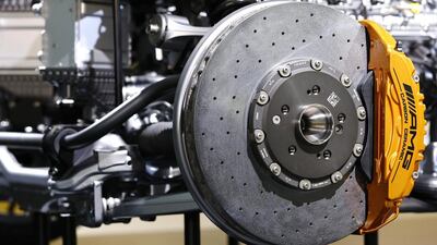 A brake set for the new Mercedes AMG GT at the Mercedes AMG headquarters in Affalterbach near Stuttgart, Germany. Kai Pfaffenbach / Reuters
