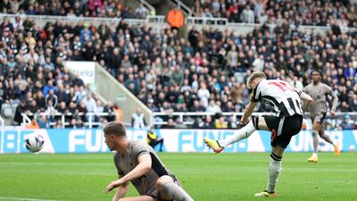 Anthony Gordon of Newcastle United scores their second goal. Getty Images