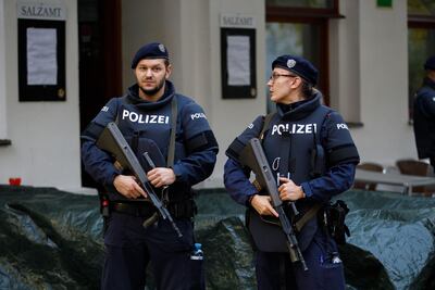 Austrian police stand guard after a terrorist attack in Vienna. EPA