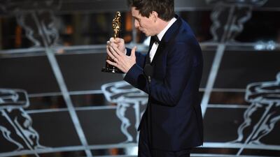 Winner for Best Actor Eddie Redmayne on stage at the 87th Oscars February 22, 2015 in Hollywood, California. Robyn Beck / AFP photo