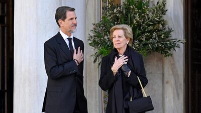 Prince Pavlos of Greece and former queen Anne Marie of Greece attend Constantine II's funeral in Athens. Getty