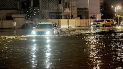 A flooded road in Isa Town in southern Bahrain during a heavy rain storm. AFP
