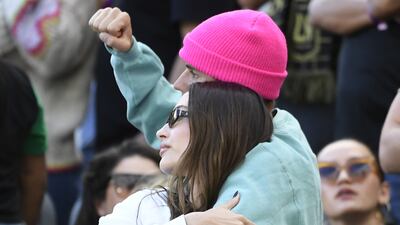 Justin Bieber and Hailey Bieber watch the 2022 MLS Cup Final. AFP