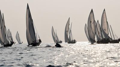 Dhows out on the Arabian Gulf.
