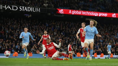 Erling Haaland scores City's fourth goal. Reuters