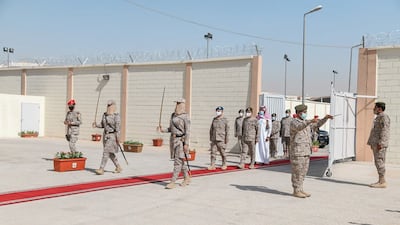 Two women lead the way at a graduation ceremony for Saudi Arabia's first female military personnel, at the Armed Forces Women’s Cadre Training Centre. All photographs: Saudi Arabia Ministry of Defence