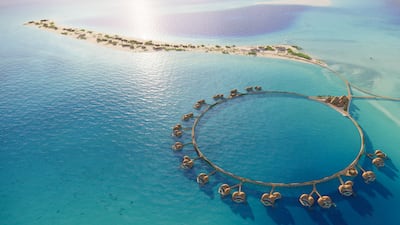 An aerial view of Ummahat Al Shaykh, a resort designed by Kengo Kuma.