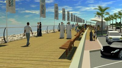 The Boardwalk will be created by building over the rocks of the Palm’s breakwater. It will be six metres wide – more than double the width of the existing crescent path – with 30 kiosks, offering refreshments and souvenirs. Courtesy Nakheel