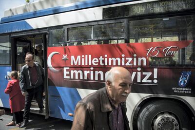 Local bus with a 15 July Victory sticker in Ankara. Kerem Uzel for The National