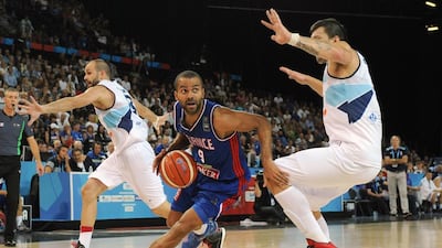 France's point guard Tony Parker of the San Antonio Spurs show against Bosnia and Herzegovina at EuroBasket 2015 on Sunday. Slyvain Thomas / AFP