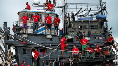 NLD supporters take part in a boat rally in the Yangon river. Reuters