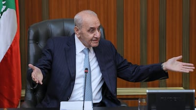 Nabih Berri, the Lebanese Parliament Speaker, opens a session to discuss the general amnesty law, among other items on the agenda. EPA