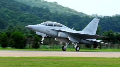 An FA-50 jet, a light attack variant of the T-50 trainer jointly developed by KAI and Lockheed Martin, takes off. Yonhap / EPA