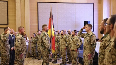 German soldiers take part in a ceremony in Erbil on August 26, 2026, to mark the end of their deployment in Iraq as part of the US-led coalition to fight ISIS. Photo: Ministry of Peshmerga