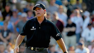 Phil Mickelson of the United States reacts on the 16th hole during the second round of the 2016 PGA Championship at Baltusrol Golf Club on July 29, 2016 in Springfield, New Jersey. Kevin Cox/Getty Images