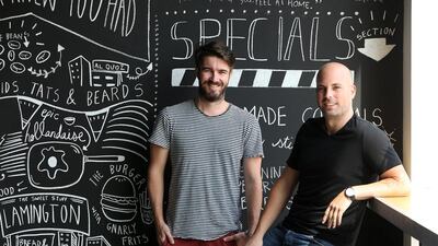 Tom Arnel and Sergio Lopez, owner of Tom & Serg cafe at Al Joud Center in Al Quoz area in Dubai. Pawan Singh / The National