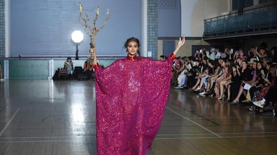 A raspberry pink kaftan steals the show at Ashish during London Fashion Week, spring / summer 2020. EPA