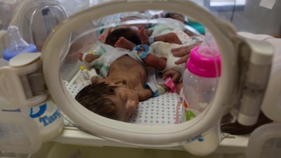 Premature babies evacuated from Al Shifa Hospital receive care at the Emirates Hospital in Rafah in the southern Gaza Strip. AFP