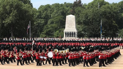 Members of the queen's personal troops, the Household Division during Trooping The Colour ceremony at The Royal Horseguards in London, England. The annual ceremony involving over 1400 guardsmen and cavalry, is believed to have first been performed during the reign of King Charles II. The parade marks the official birthday of the Sovereign, even though the Queen's actual birthday is on April 21st. Photo by Dan Kitwood / Getty Images
