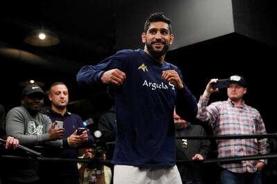 Amir Khan during a media work-out day ahead of his showdown with Terence Crawford. Reuters