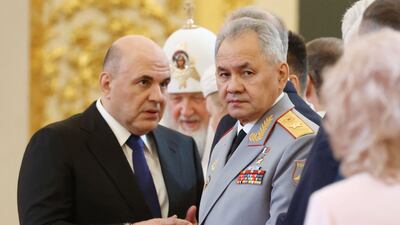 Russia's Defence Minister Sergei Shoigu, right, and Prime Minister Mikhail Mishustin in attendance. AFP