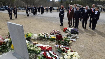 The stele in memory of the victims of the Germanwings Airbus A320 crash in the small village of Le Vernet. Lionel Bonaventure / AFP Photo